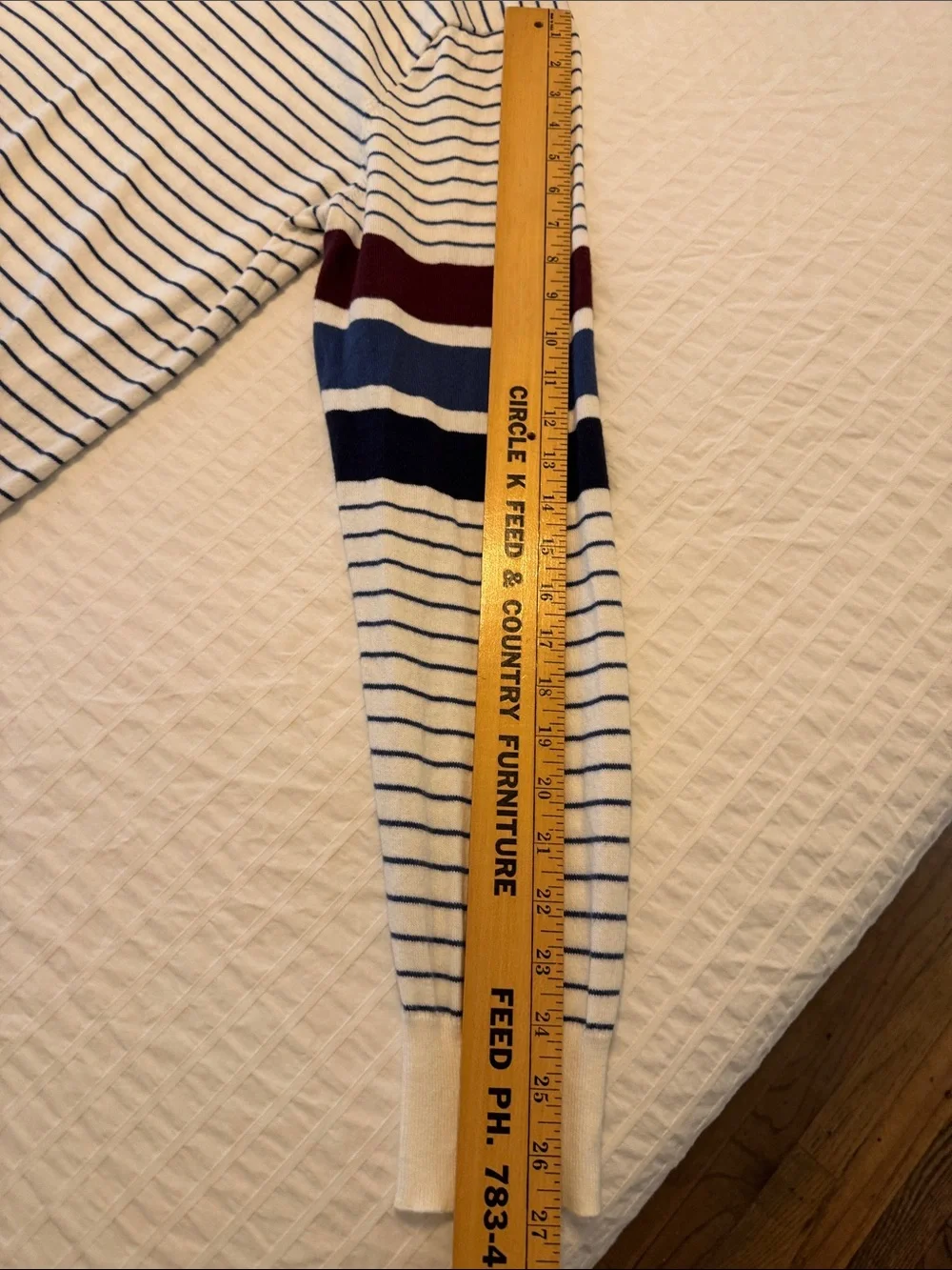Men’s J.Crew L Striped Long-Sleeve Polo in White with Navy and Burgundy Accents